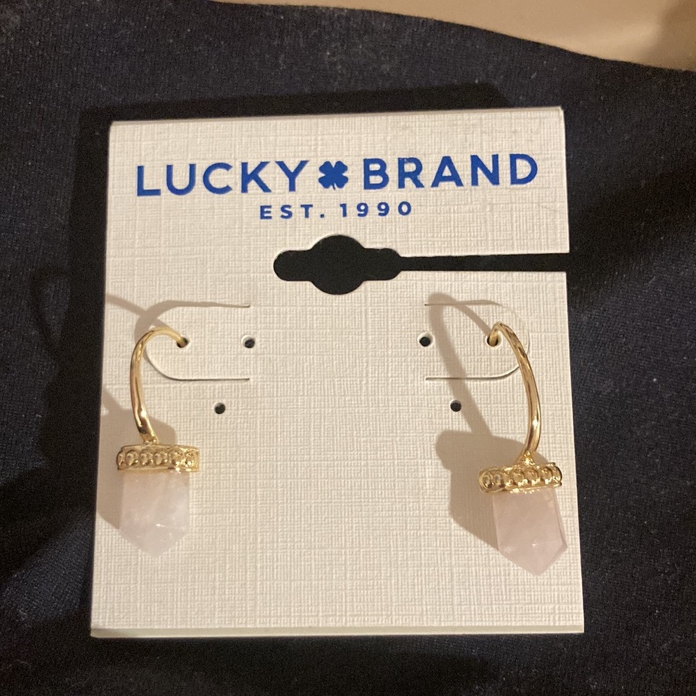 Lucky Brand 14k Gold Plated Rose Quartz Earring